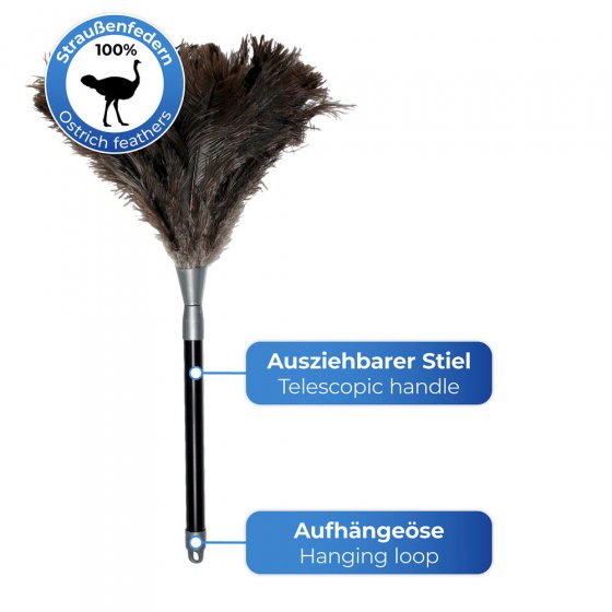 Teleskop Straußenfeder Staub-Magnet, Schwarz, aus 100% echten Straußenfedern 