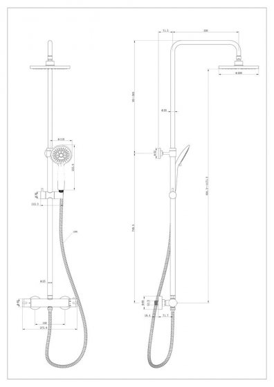 Duschsystem Mod. Young Eco mit Thermostat-Armatur Schwarz, inkl. 2 Watersaving Regulatoren 
