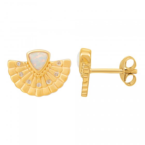 Ohrstecker 925 Silber vergoldet Fächer, Opal & Weißtopas 