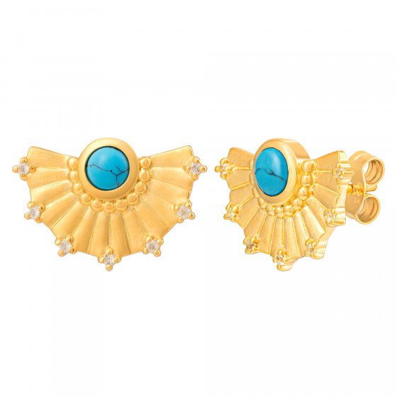Ohrstecker 925 Silber vergoldet Fächer, Türkis & Weißtopas 