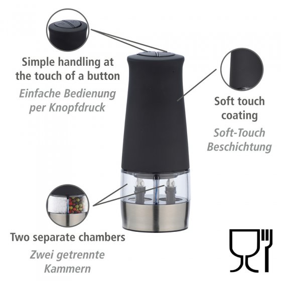 Elektrische 2in1 Salz- und Pfeffermühle, Schwarz, Batteriebetrieben