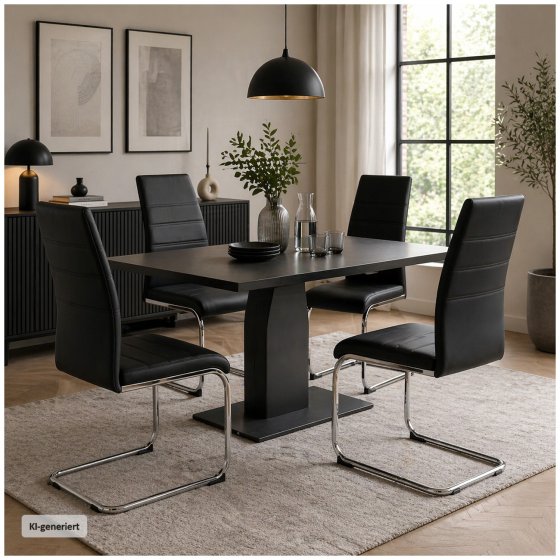 Esszimmerstuhl SallyC Kunstleder 4er-Set Schwarz 