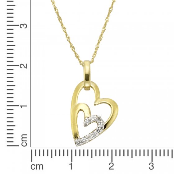 Halskette 375/- Gelbgold 2farbig Zirkonia Herz 