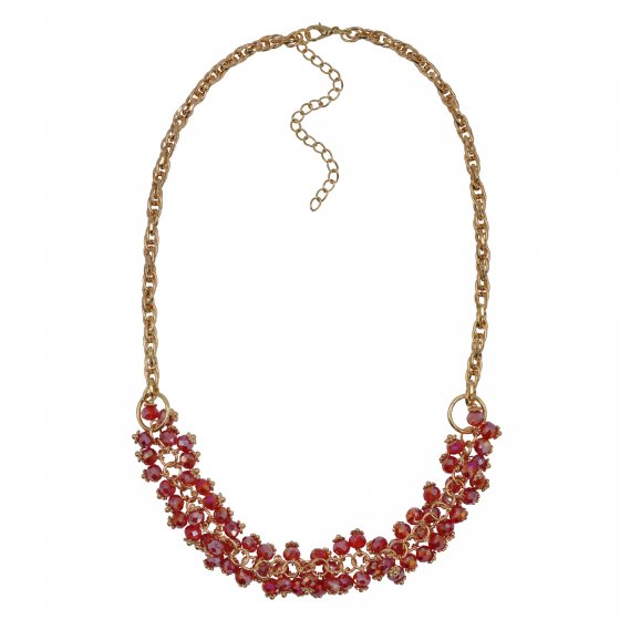 Schmuckset Set aus Collier und Ohrhaken in goldfarben rote Glassteine 