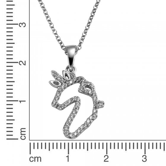 Anhänger mit Kette 925/- Sterling Silber Einhorn Zirkonia 