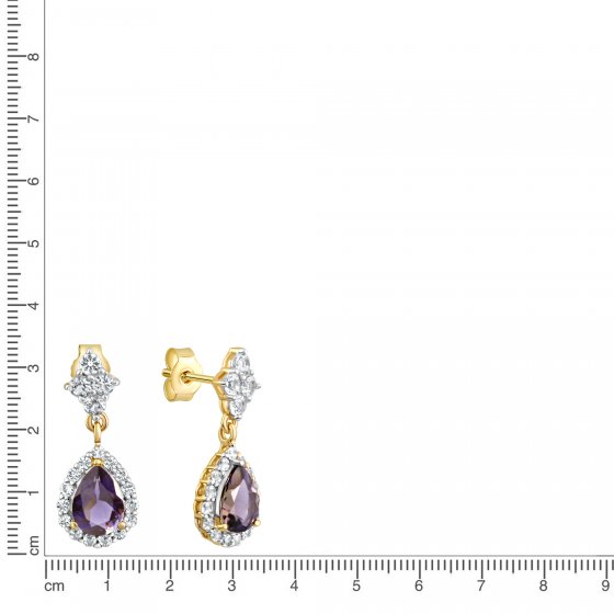 Ohrringe Gold 585 mit echtem Iolith-Tropfen + Weißtopas 