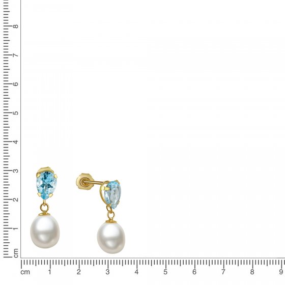 Ohrringe Gold 333 mit weißen Perlen und echtem Topas blau (beh.) 