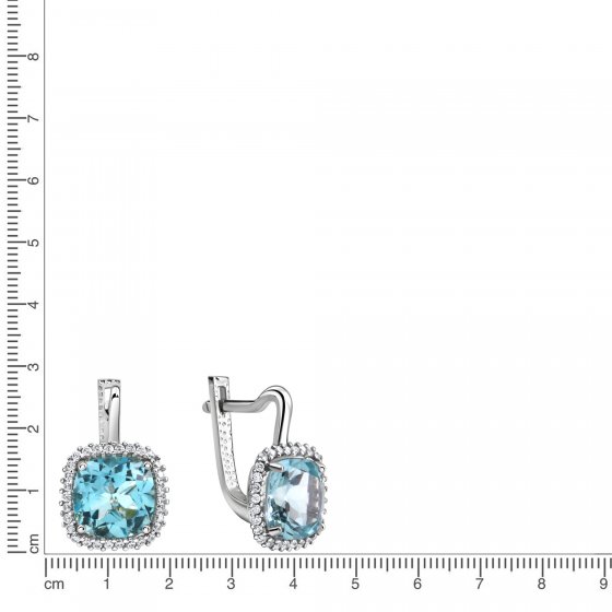 Ohrringe Weißgold 375 mit echtem Blautopas (beh.) und Zirkonia-Steinen 