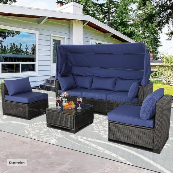 Loungemöbel Blau/Braun 6-teiliges Set 