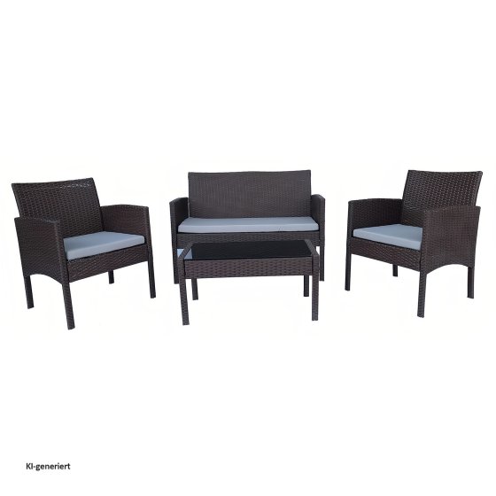 4-teiliges Polyrattan Lounge-Set mit Tisch Gartenmöbel Set Zita braun 