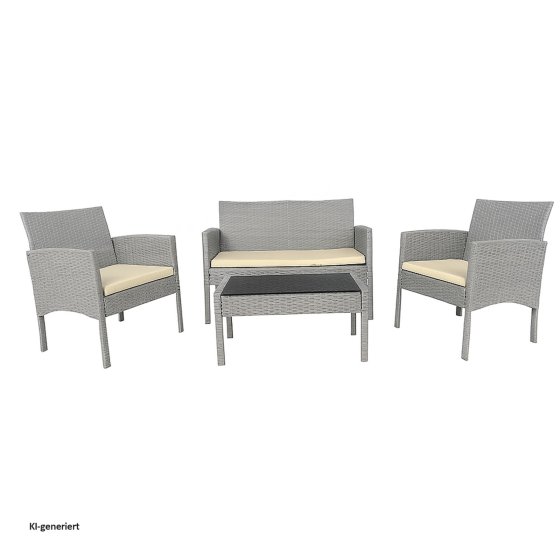4-teiliges Polyrattan Lounge-Set mit Tisch Gartenmöbel Set Zita Grau 