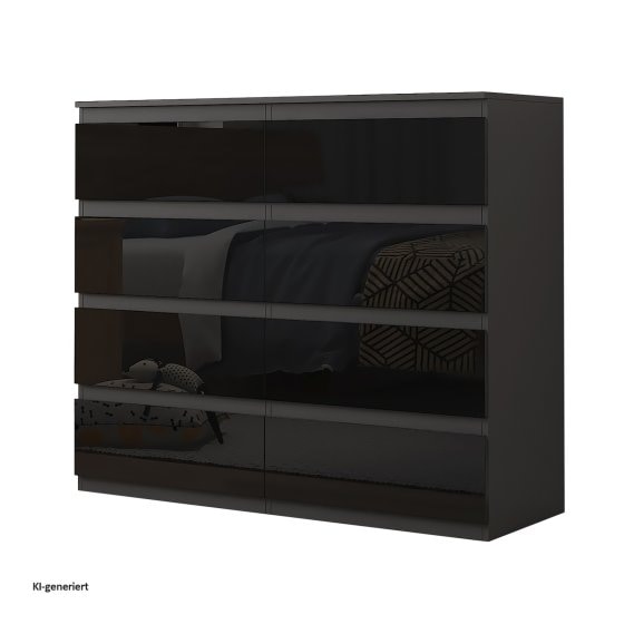 Sideboard Kenji 8 Schubladen Hochglanz Schwarz 