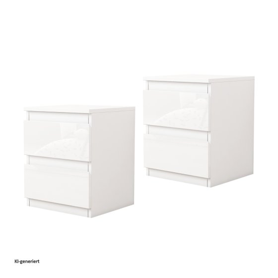 Nachtschrank Kenji Hochglanz Weiß 2er-Set 