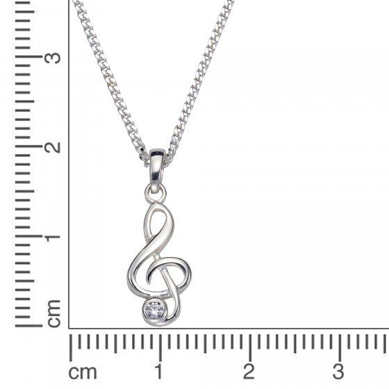 Halskette Silber 925 rhodiniert Notenschlüssel mit Zirkonia weiß 