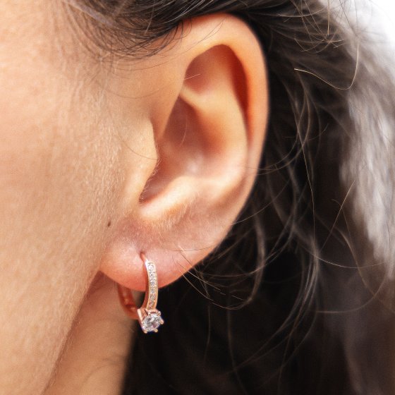 Creolen 925/- Sterling Silber rosévergoldet Solitär 