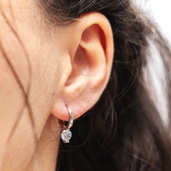 Creolen 925/- Sterling Silber Solitär 