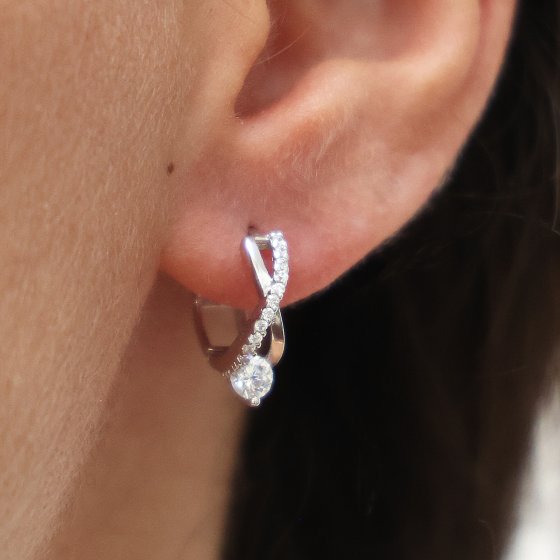 Ohrringe 925 Silber rhodiniert X-Creole mit Zirkonia 
