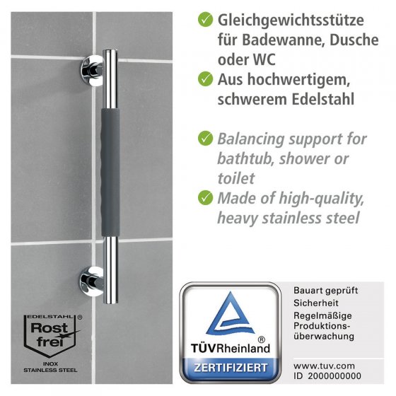 Edelstahl Wandhaltegriff Mod. Secura 40,5 cm, Bad-Sicherheitsgriff, belastbar bis 120 kg