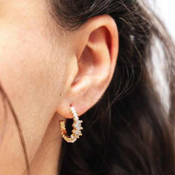 Creolen 925-Sterling Silber vergoldet Glänzend 1,8cm Zirkonia weiß 