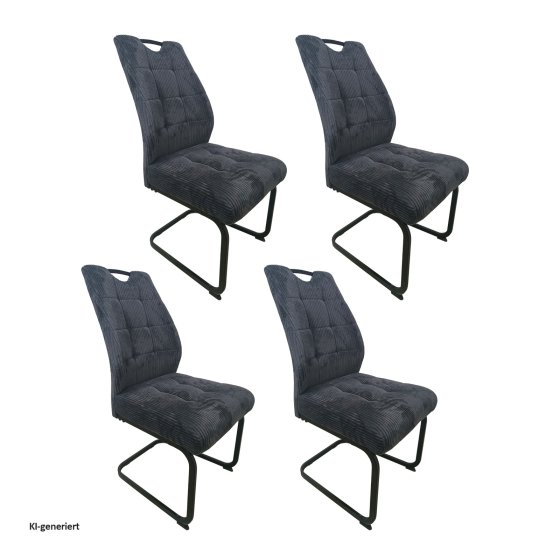 Modernes 4er Set Schwingstühle Dunkelgrau mit trendigem Cord-Bezug 