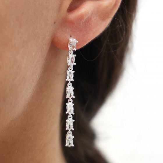 Ohrhänger 925/- Sterling Silber rhodiniert Glänzend 5cm Zirkonia Weiß 