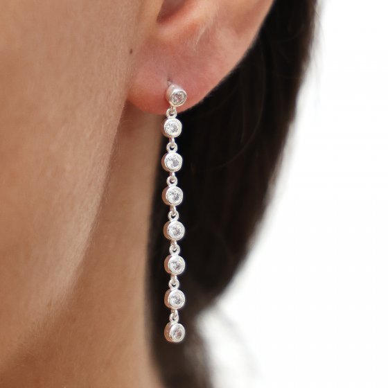 Ohrhänger 925/- Sterling Silber rhodiniert Glänzend 5cm Zirkonia Weiß 