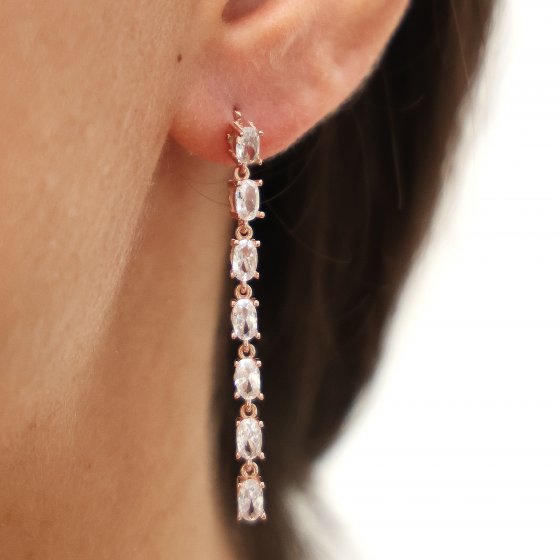 Ohrhänger 925/- Sterling Silber rosevergoldet Glänzend 5cm Zirkonia Weiß 