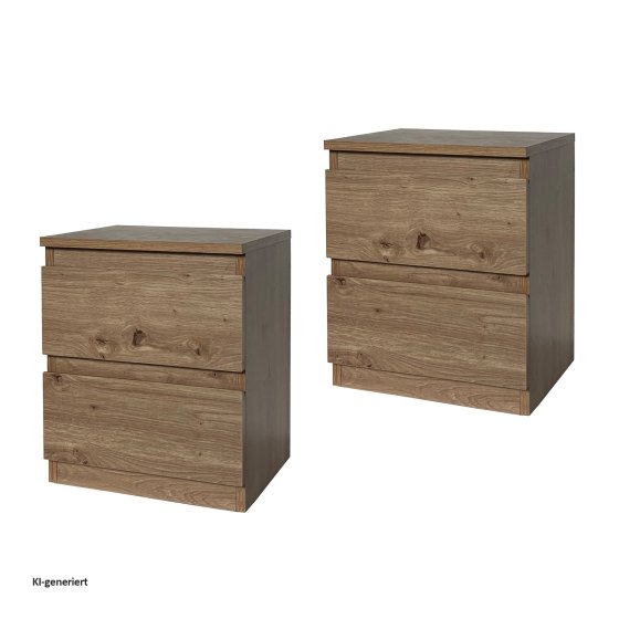 Nachtkommode 2er Set Artisaneiche mit 2 grifflosen Schubladen 