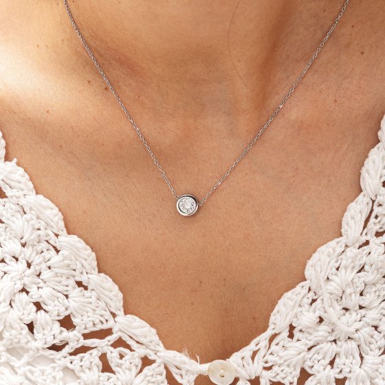 Halskette Edelstahl 40+5cm mit weißem Zirkonia-Stein 8mm 