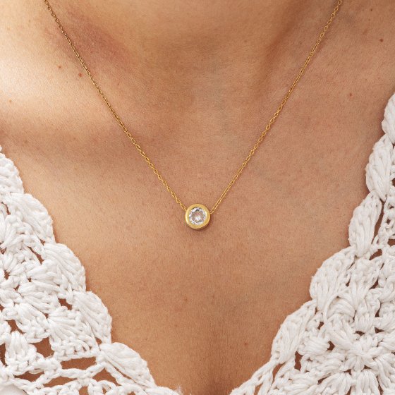 Halskette Edelstahl vergoldet 40+5cm mit weißem Zirkonia-Stein 8mm 