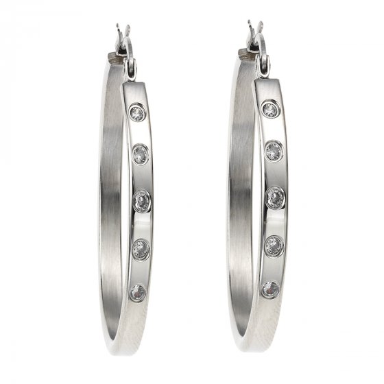 Ohrringe Edelstahl mit weißen Zirkonia-Steinen 35mm Durchmesser 