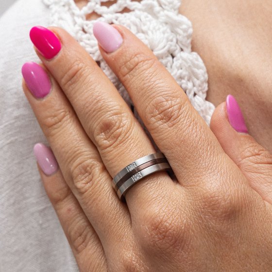 Ring Edelstahl mehrfarbig mit weißen Kristallen 