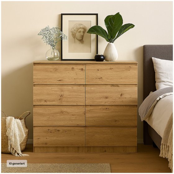 Moderne Kommode mit 8 grifflosen Schubladen Artisaneiche 