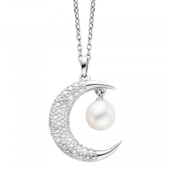 Anhänger mit Kette 925 Silber rhodiniert Mond mit Perle 