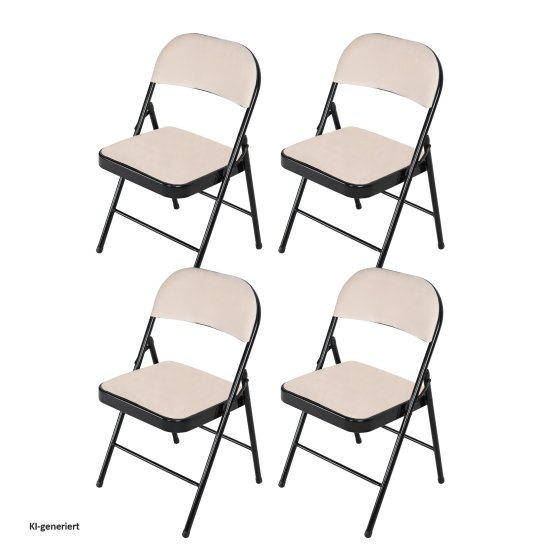 4er Set Klappstühle mit Polsterung Metallgestell und Samtbezug Beige 