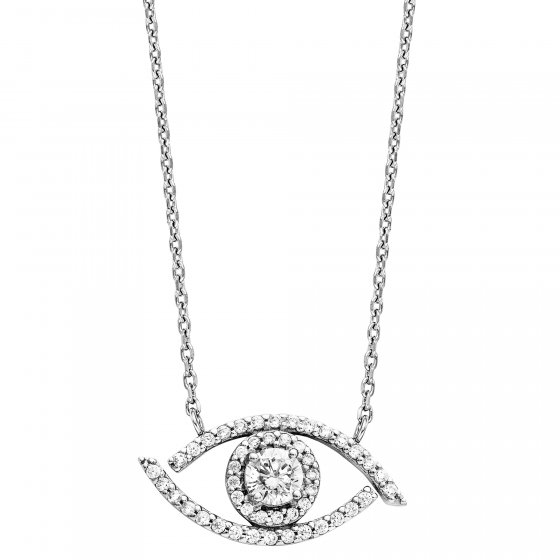 Collier 925 Silber rhodiniert Auge Zirkonia weiß 