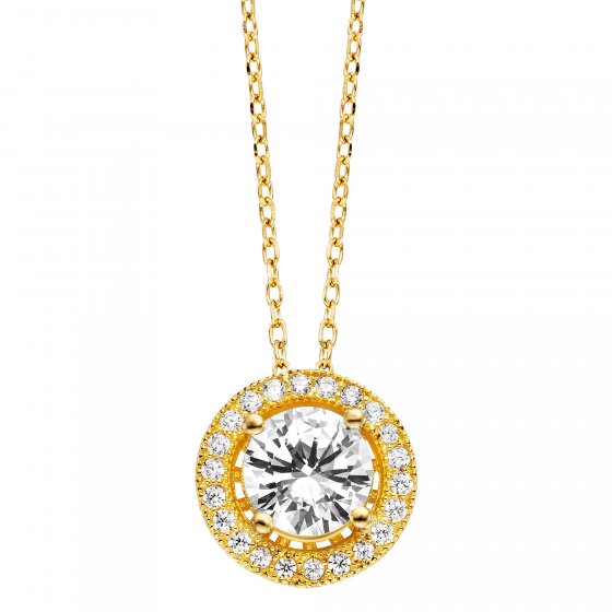 Anhänger mit Kette 925 Silber vergoldet 23  Zirkonia weiß 