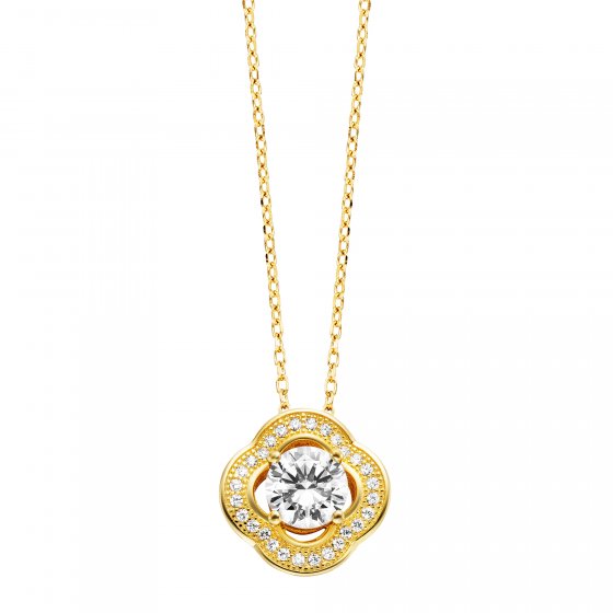 Anhänger mit Kette 925 Silber vergoldet Blüte Zirkonia weiß 