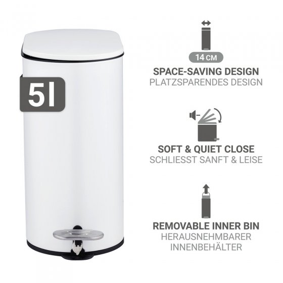 Kosmetikeimer Mod. Collungo, weiß, Stahl/Kunststoff, 5L, Easy-Close, mit herausnehmbarem Innenbehälter 