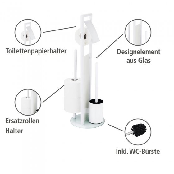 Stand WC-Garnitur Mod. Ravina Weiß, 3-in-1 Funktion mit Ersatzrollenhalter 