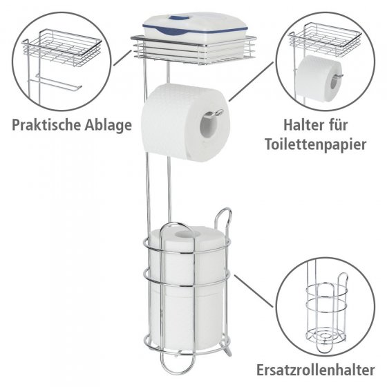 Toilettenpapierhalter stehend mit Ablage, Chrom, mit Ersatzrollenhalter 