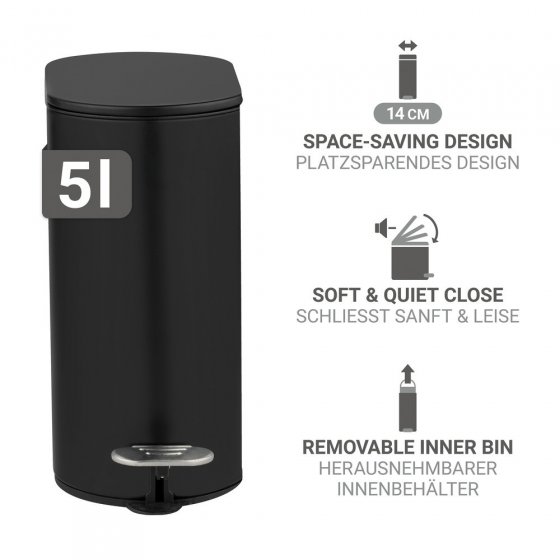 Kosmetikeimer Mod. Collungo, 5L, schwarz, Metall, 14x28,5x29,5 cm, easy-close Absenkautomatik 