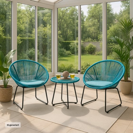 Modernes Terrassenmöbel Set mit 2 Sesseln und Tisch 