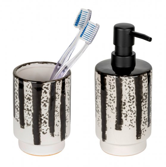 Bad-Accessoire Set Mod. Subiza, weiß/schwarz, Keramik, Ø 9x17 cm, handbemalt, spülmaschinenfest, 340 ml 