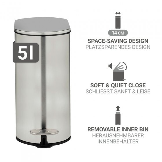 Kosmetikeimer Mod. Collungo 5L, satiniert, edelstahl, schwarz, freistehend, mit easy-close Absenkautomatik 