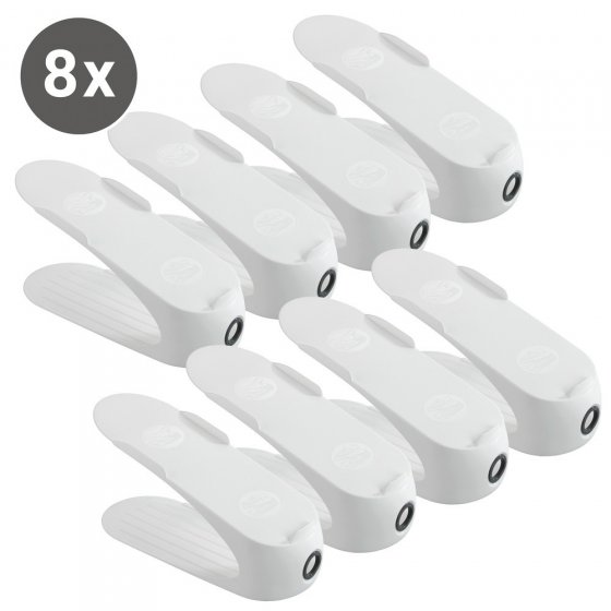 Schuhhalter Weiß 8er Set, platzsparend übereinander stapelbar 