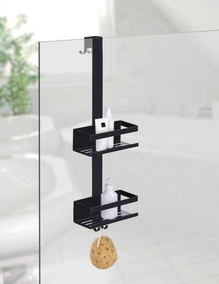Duschcaddy Mod. Bribano Duo, schwarz, Edelstahl, 23x71x18 cm, Einhängen ohne Bohren 