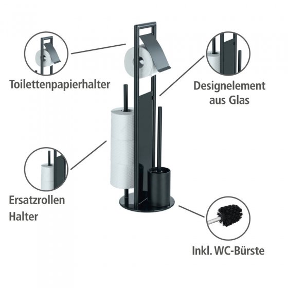 Stand WC-Garnitur Mod. Ravina, Schwarz, mit Ersatzrollenhalter für 3 Rollen 