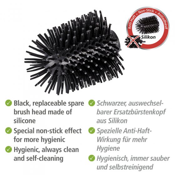 Ersatzbürste WC-Garnitur 4er, schwarz, Silikon, Ø7,5x9,3 cm, anti-haft wirkung für leichtes reinigen 