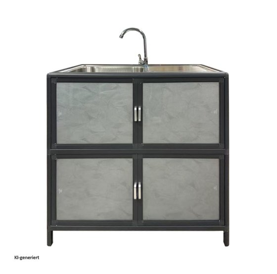 Spüle mit Abtropfläche und Unterschrank für Outdoorküche Grau 